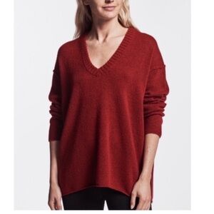 James Perse Marled V Neck Sweater in Red Garnet.